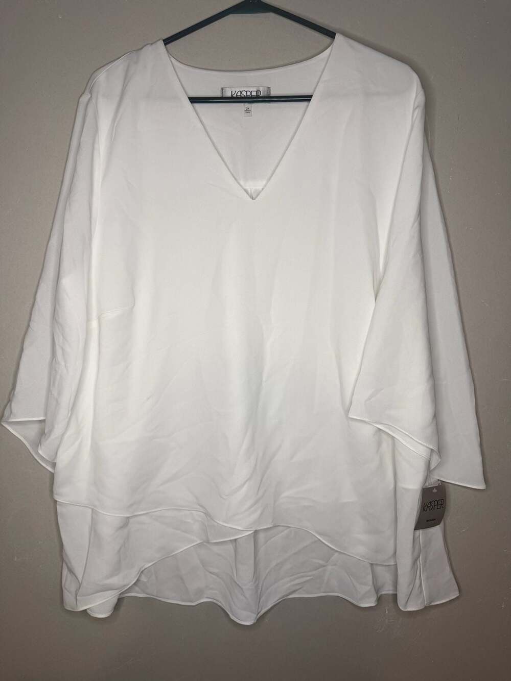 Kasper Women's Plus Size V-Neck Asymmetrical High-Low Hem Chiffon Blouse